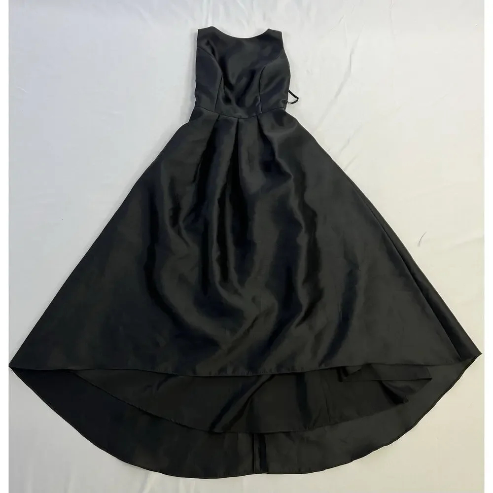 Alfred Sung Black Sleeveless Satin Twill Jewel Neck Dress Gown Womens 4 - Picture 10 of 11